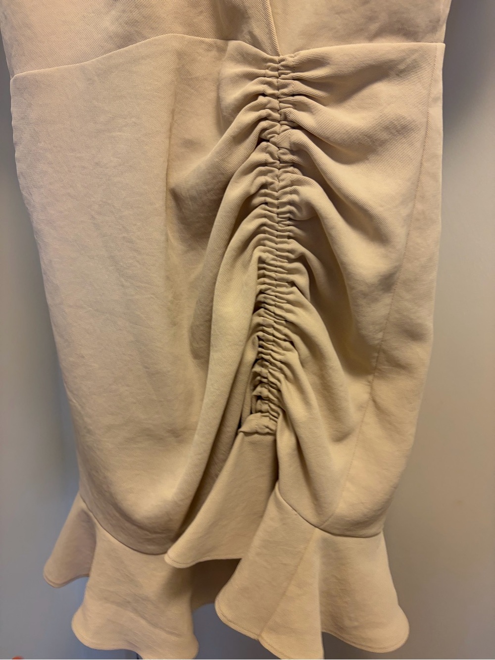 Sandro Cream Ruched V-Neck Mini Dress with Ruffle Hem - Picture 4 of 4